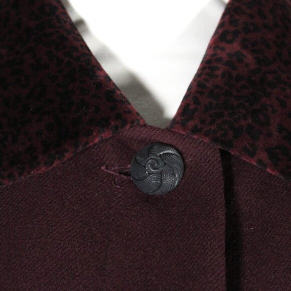 Vintage 1980s Noir Style Burgundy Wool Jacket with Leopard Print Trim - Picture 8 of 13